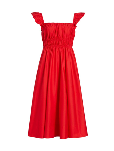 Shop Kate Spade Women's Mainline Smocked Poplin Midi-dress In Engine Red