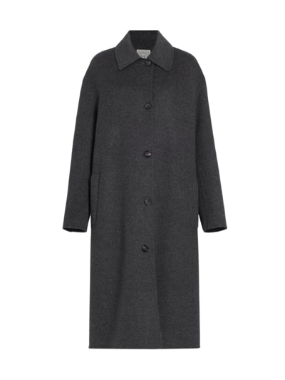 Shop Totême Women's Long Wool Double Car Coat In Charcoal Melange