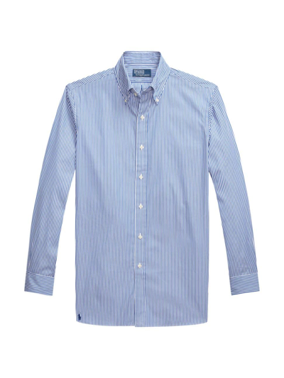 Shop Polo Ralph Lauren Men's Pinstriped Poplin Button-down Shirt In Blue White