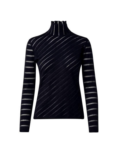 Shop Akris Women's Transparent Diagonal Stripe Sweater In Black