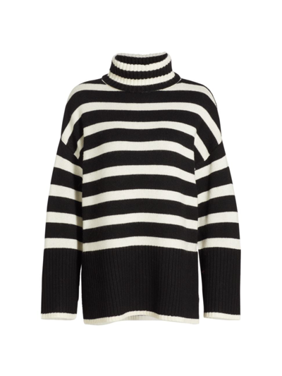 Shop Design History Women's Striped Turtleneck Sweater In Black Ecru