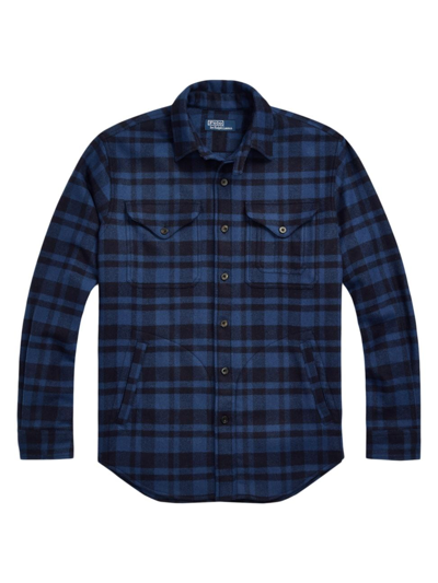 Shop Polo Ralph Lauren Men's Checked Wool-blend Shirt In Blue Navy