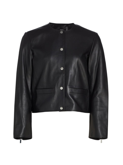 Shop Theory Women's Leather Crop Jacket In Black
