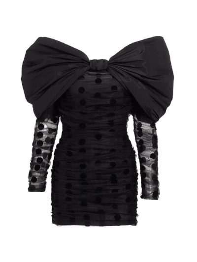 Shop Nina Ricci Women's Polka-dot Tulle Bow Minidress In Black