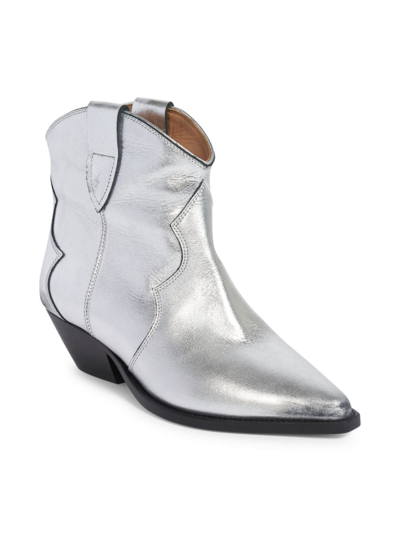Shop Isabel Marant Women's Dewina Metallic Leather Ankle Boots In Silver