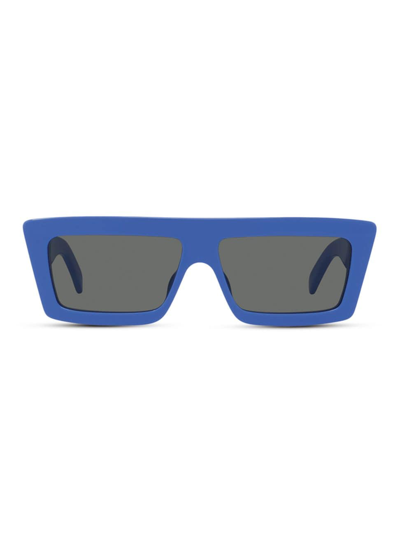 Shop Celine Men's 57mm Flat-top Rectangular Sunglasses In Blue