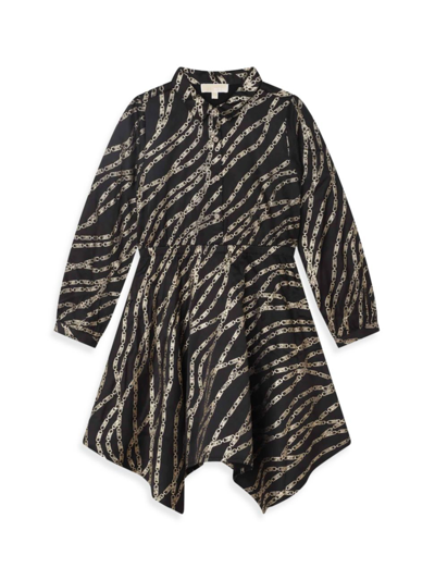 Shop Michael Kors Little Girl's & Girl's Chain Print Handkerchief Shirtdress In Black