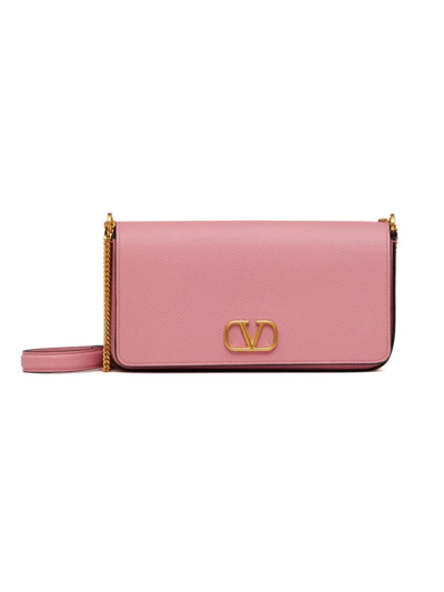 Shop Valentino Women's Vlogo Signature Grainy Calfskin Pouch With Chain In Candy Rose