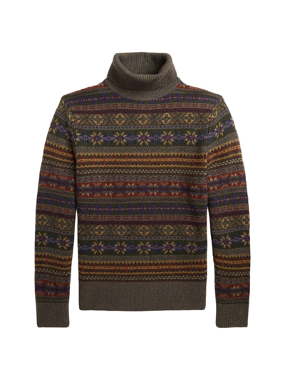 Shop Polo Ralph Lauren Men's Fair Isle-inspired Wool Turtleneck Sweater In Olive Combo