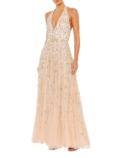 Shop Mac Duggal Women's Embellished A-line Halter Gown In Blush