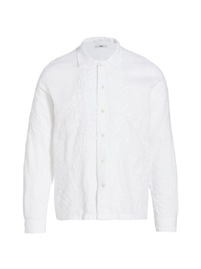 Shop Bode Men's Village Garden Embroidered Cotton-linen Shirt In White