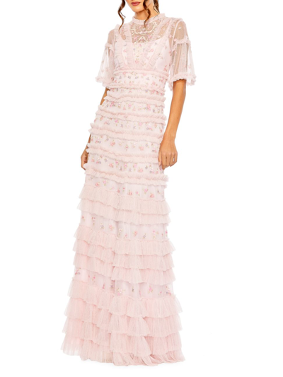 Shop Mac Duggal Women's Tiered Ruffle Gown In Rose Multi