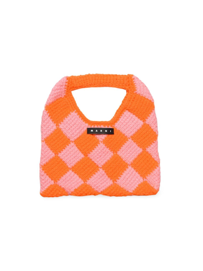 Shop Marni Girl's Diamond Crochet Bag In Orange Pink
