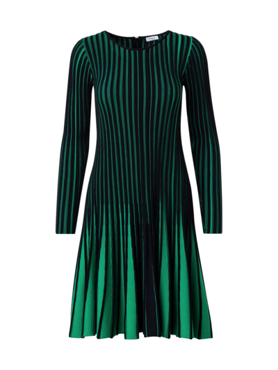 Shop Akris Punto Women's Two-tone Rib-knit Wool Dress In Black Green