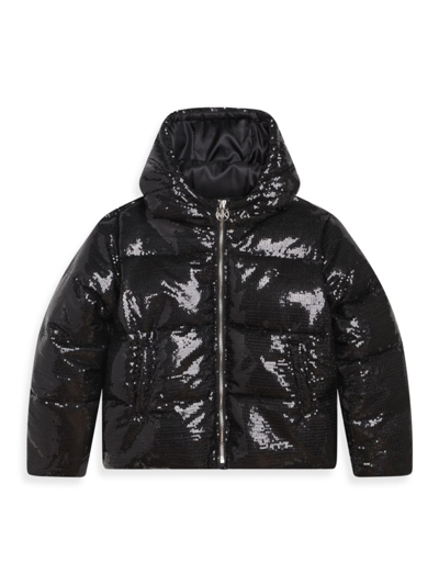 Shop Michael Kors Little Girl's & Girl's Sequined Puffer Jacket In Black