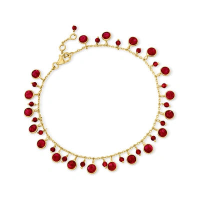Shop Ross-simons Ruby Drop Anklet In 18kt Gold Over Sterling In Red