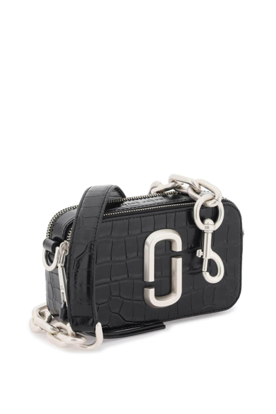 Shop Marc Jacobs The Croc-embossed Shoulder Snapshot Bag In Black