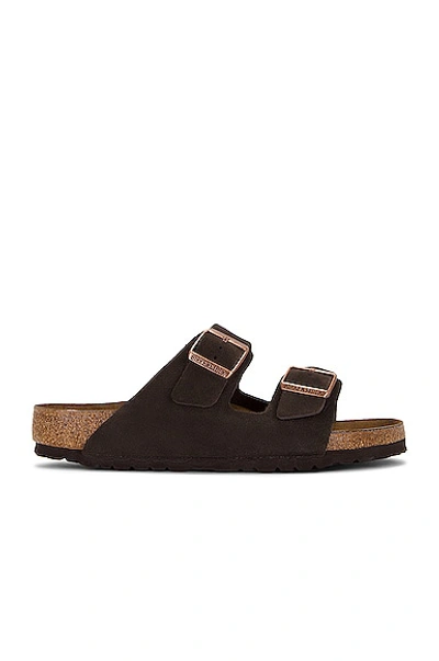 Birkenstock Brown Narrow Suede Soft Footbed Arizona Sandals In Mocha