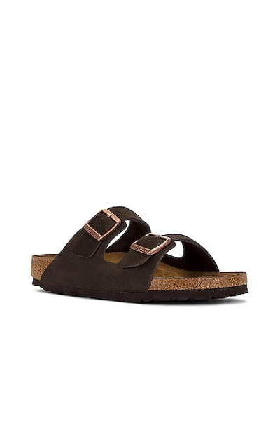 Birkenstock Brown Narrow Suede Soft Footbed Arizona Sandals In Mocha