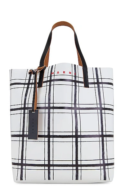 Shop Marni Tribeca Tote Bag N/s In Lily White & Black