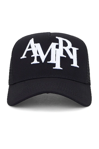 Shop Amiri Staggered Logo Trucker Hat In Black