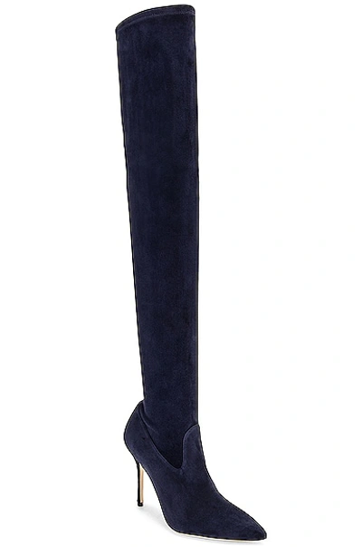 Shop Manolo Blahnik Pascalarehi 105 Suede Boot In Navy