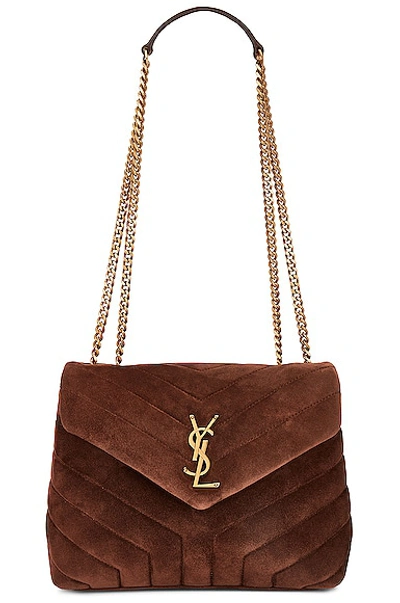 Shop Saint Laurent Small Loulou Chain Bag In Bark Brown