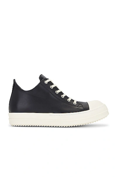 Shop Rick Owens Low Calf Leather Sneaker In Black & Milk
