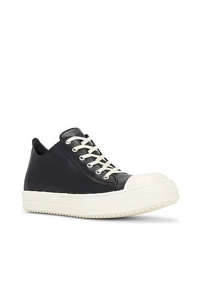 Shop Rick Owens Low Calf Leather Sneaker In Black & Milk