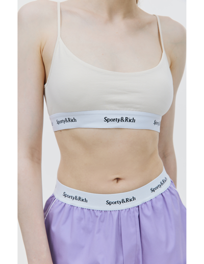 Sporty And Rich Logo-underband Bandeau Bra In Beige