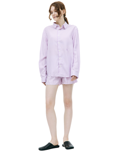 Shop Sporty And Rich Striped Shirt With Logo In Purple