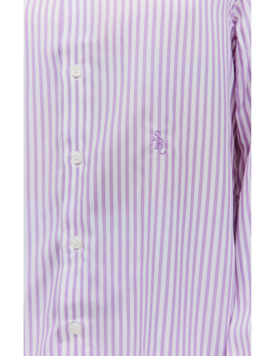 Shop Sporty And Rich Striped Shirt With Logo In Purple