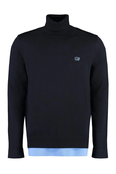 Shop Off-white Wool Turtleneck Sweater In Blue