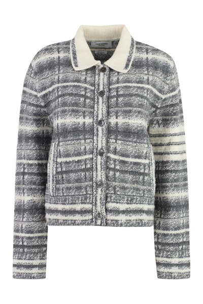 Shop Thom Browne Checked Wood Jacket In Grey
