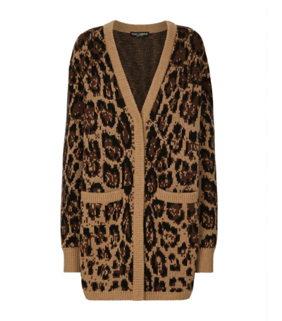 Shop Dolce & Gabbana Cashmere-wool Leopard Print Cardigan In Multi