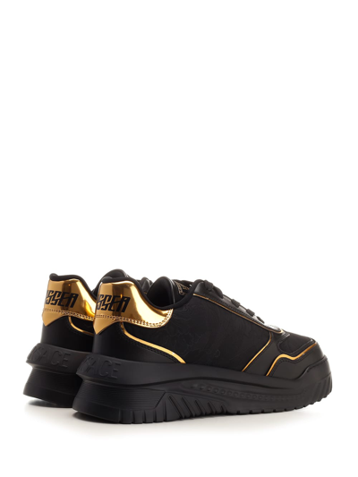 Shop Versace Odissea Chunky Leather Sneakers In Black