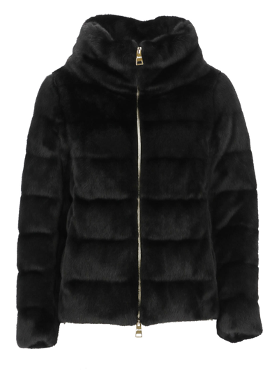 Shop Herno Quilted Eco-fur Down Jacket In Black