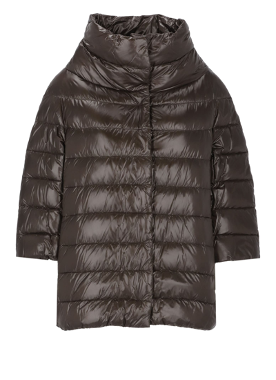 Herno Aminta Short Down Jacket In Grey Nylon In Brown