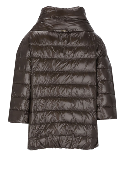 Herno Aminta Short Down Jacket In Grey Nylon In Brown