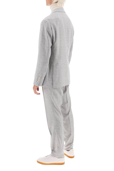 Shop Brunello Cucinelli Prince Of Wales Tailored Suit In Perla (grey)