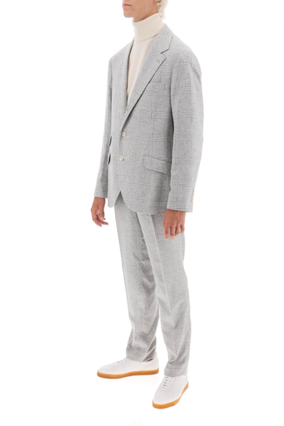 Shop Brunello Cucinelli Prince Of Wales Tailored Suit In Perla (grey)