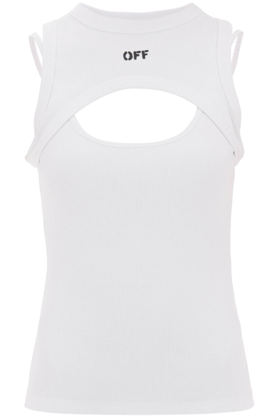 Shop Off-white Cut-out Tank Top In White Black (white)