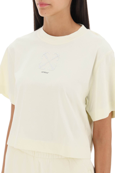 Shop Off-white Cropped T-shirt With Arrow Motif In Beige Black (beige)