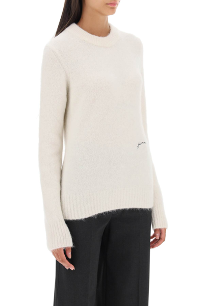 Shop Ganni Sweater In Brushed Alpaca Blend In Egret (white)