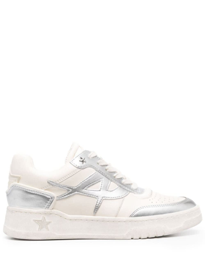 Shop Ash Blake White Low Top Sneakers With Metallic Details In Leather Woman