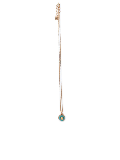 Shop Versace Medusa Gold Brass Necklace In Light Blue