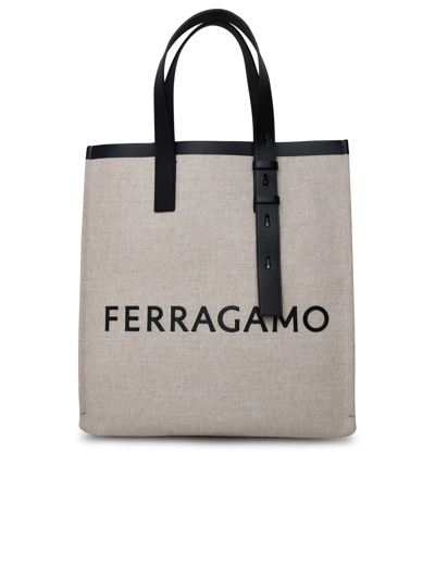 Shop Ferragamo Beige Canvas Bag