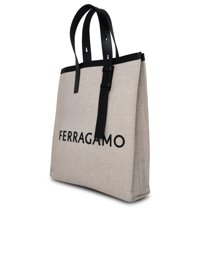 Shop Ferragamo Beige Canvas Bag