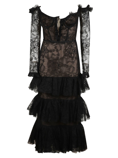 Shop Giambattista Valli Off-shoulder Chantilly Lace Dress In Black