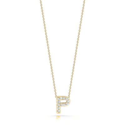 Shop Roberto Coin 18k Yellow Gold 0.05ct Diamond Tiny Treasures Letter "p" Necklace - 001634aychxp In Yellow, Gold-tone